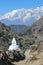 Typical white buddhist stupa near footpath to Everest base camp in Nepal