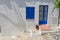 Typical white Mediterranean house, with blue door, in the village of Cadaques, on the Costa Brava of Spain