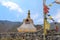 Typical white stone tibetan buddhist stupa in Himalayas