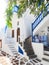 Typical Whitewashed Buildings with Colorful Doors and Accents of Mykonos, Greece