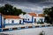 Typical whitewashed terraced cottages in the picturesque historic village of Coruche. Santarem, Ribatejo, Portugal.