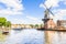 Typical windmill and medieval architecture in Haarlem, Netherlands