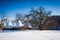 Typical winter scenic view with hayracks