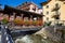 The typical wood bridge with flowers simbol of the town of Ponte di Legno, Brescia province, Italy