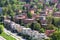 Typified red brick family Bata houses in Zlin, Moravia, Czech Republic, aerial view