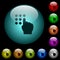 Typing security code icons in color illuminated glass buttons