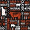 Typographic butchery seamless pattern. Graphical bull and cow silhouette, hand drawn vintage illustrations. Retro styled