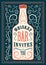 Typographic retro design Whiskey Bar poster. Vintage label with stylized whiskey bottle. Vector illustration.