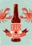 Typographic retro grunge beer poster with lobsters. Vector illustration.