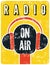 Typographic retro grunge radio station poster. Microphone On air. Vector illustration.