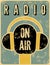 Typographic retro grunge radio station poster. Microphone On air. Vector illustration.