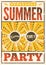 Typographic Summer Party grunge retro poster design. Vector illustration.