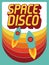 Typographic vintage Space Disco Party poster design. Retro