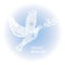 Typography banner International Peace Day, white dove of peace on blue, ornaments, hand drawn