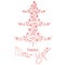 Typography banner red stylised christmas tree, birds, snowflakes