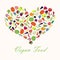 Typography banner Vegan Food. Shape heart from line colorful fruit and vegetables