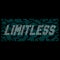 Typography illustration of dotted text that says 'Limitless' and teal hexagonal shapes