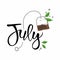 typography of july with tea bag and leaf