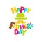 Typography and lettering with designer colored elements and silhouettes for a happy father`s day.