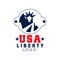 Typography logo for USA with Statue of Liberty silhouette. National emblem. Icon in monochrome style. Flat vector design