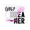 typography slogan with cute sheep and text curly dreamer graphic illustration. Message Fashion Slogan for T-shirt and apparels