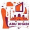 Typography word Abu Dhabi branding technology concept. Collection of flat vector web icons. Arabian culture travel set,