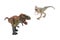 Tyrannosaurus in front and allosaurus on back on white background selective focus