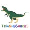 Tyrannosaurus green, prehistoric dinosaurs collection. Ancient animals. Hand drawn. In a frame of flowers and leaves.