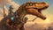 tyrannosaurus rex dinosaur A close-up view of a steampunk dinosaur, with iron scales, brass