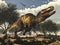 Tyrannosaurus rex dinosaur protecting its eggs -