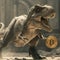 Tyrannosaurus Rex Holds Bitcoin in Front Paws