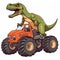 Tyrannosaurus Rex on a monster truck. TRex Riding Monster Truck clipart, AI Generated