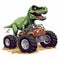 Tyrannosaurus rex rides on a monster truck. TRex Riding Monster Truck clipart, AI Generated