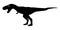 Tyrannosaurus rex  T-rex  is walking and snarling . Silhouette design . Side view . Vector