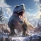 tyrannosaurus rex in the wintery snow. generative ai