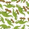 Tyrannosaurus on skateboard pattern seamless. Dino Skateboarder background. T Rex texture. Prehistoric lizard monster riding