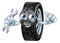 Tyre mascot character with spanner