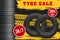 Tyre sale vector store promo poster with 3d tires