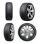 Tyres realistic. Automobile wheeling vector tyres for cars pictures isolated
