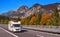 TYROL, AUSTRIA - October 14, 2017: Camper on a high-speed mountain road.