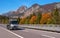 TYROL, AUSTRIA - October 14, 2017: A silver truck on a high-speed mountain road.