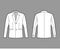 Tyrolean jacket tuxedo technical fashion illustration with long sleeves, stand lapel collar, welt pockets. Flat Austrian