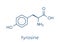 Tyrosine l-tyrosine, Tyr, Y amino acid molecule. Skeletal formula.