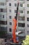 Tyumen, Russia, June 5, 2020: Construction crane on the basis of KAMAZ machine