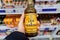 Tyumen, Russia-March 25, 2022: Lea and Perrins Worcestershire sauce for sale at a supermarket. Selective focus