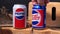 Tyumen, Russia-November 01, 2020: Cans of Pepsi in a retro rustic style. owned by the American company PepsiCo.