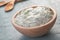 Tzatziki in a wooden bowl