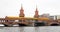 U-Bahn train passing over Oberbaum Bridge in Berlin, Germany