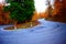 U-curve road up to the Hohe Acht in autumn forest