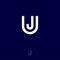 U and J letters monogram. Flat J, U emblem. Line letters, isolated on a dark background.